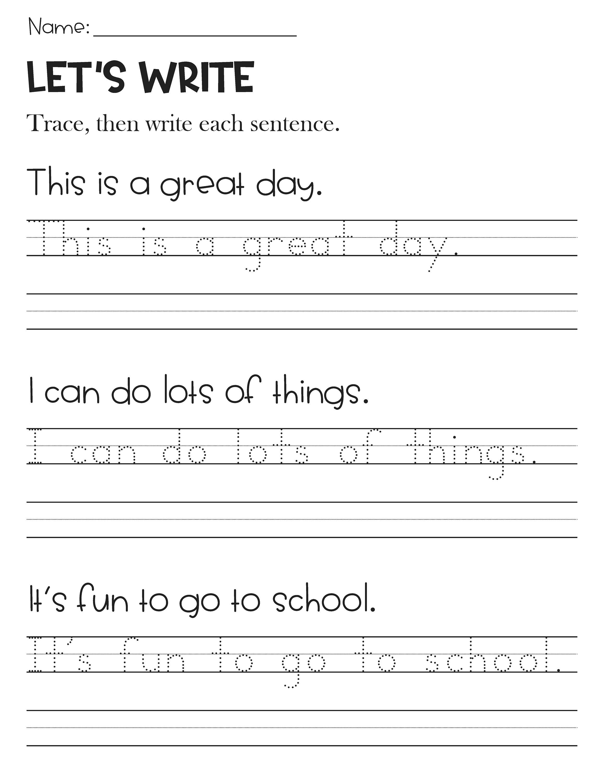 Sentence Writing and Tracing Handwriting Practice Worksheets Positive