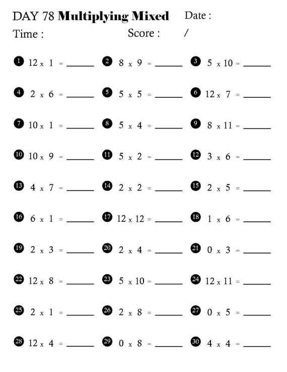 Multiplication Horizontal and Vertical Timed Tests 0's to - Etsy Norway