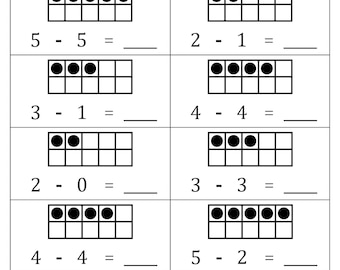Subtraction within 5 with Ten Frame Pictures Worksheets