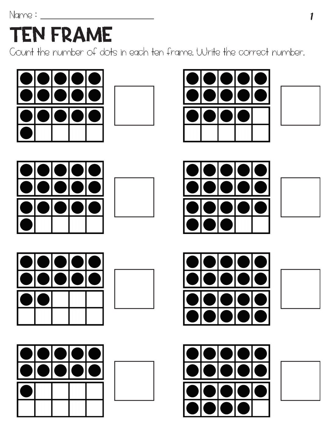 Counting numbers 11 20 with ten frame objects worksheets etsy