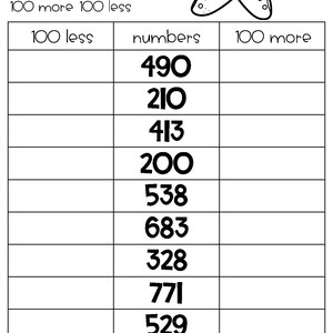 100 More and 100 Less Worksheets - Ocean Theme