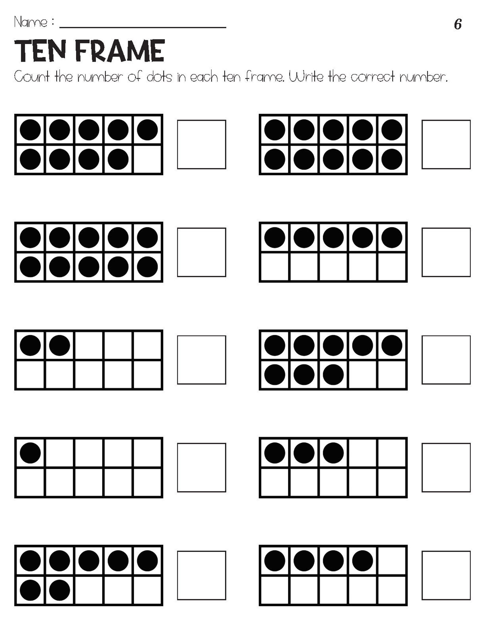Counting numbers 1 10 with ten frame objects worksheets etsy uk