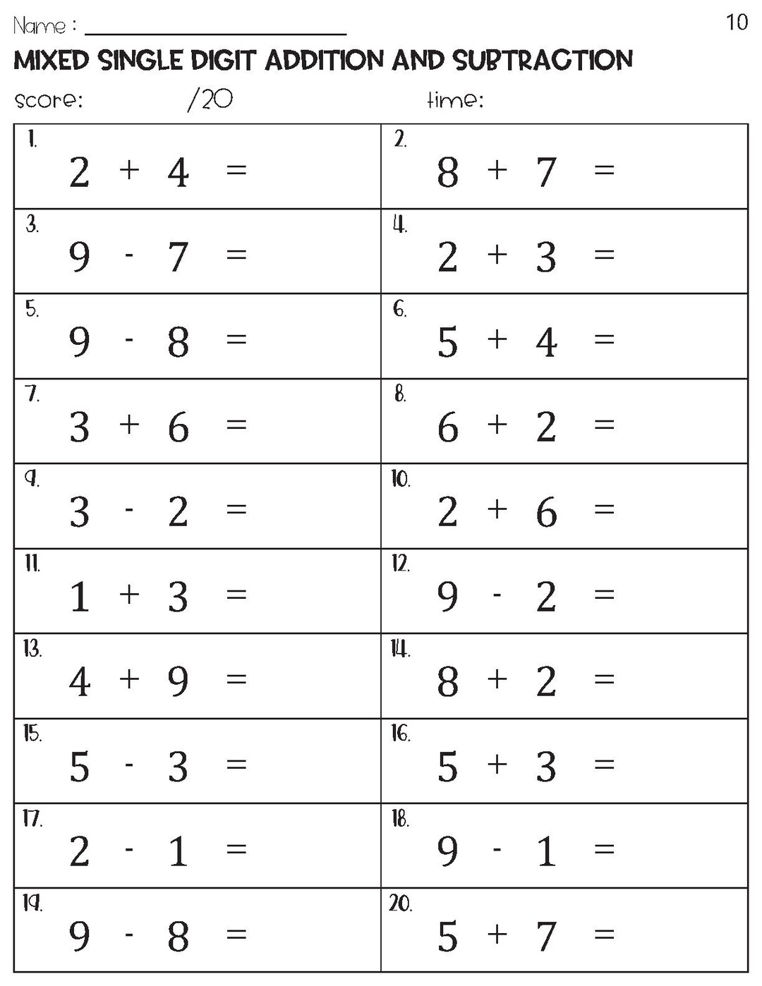 Horizontal Mixed Single Digit Addition and Subtraction - Etsy Horizontal Mixed Single Digit Addition and Subtraction - Etsy