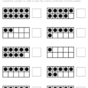 Counting Numbers 1-10 with Ten Frame Objects Worksheets
