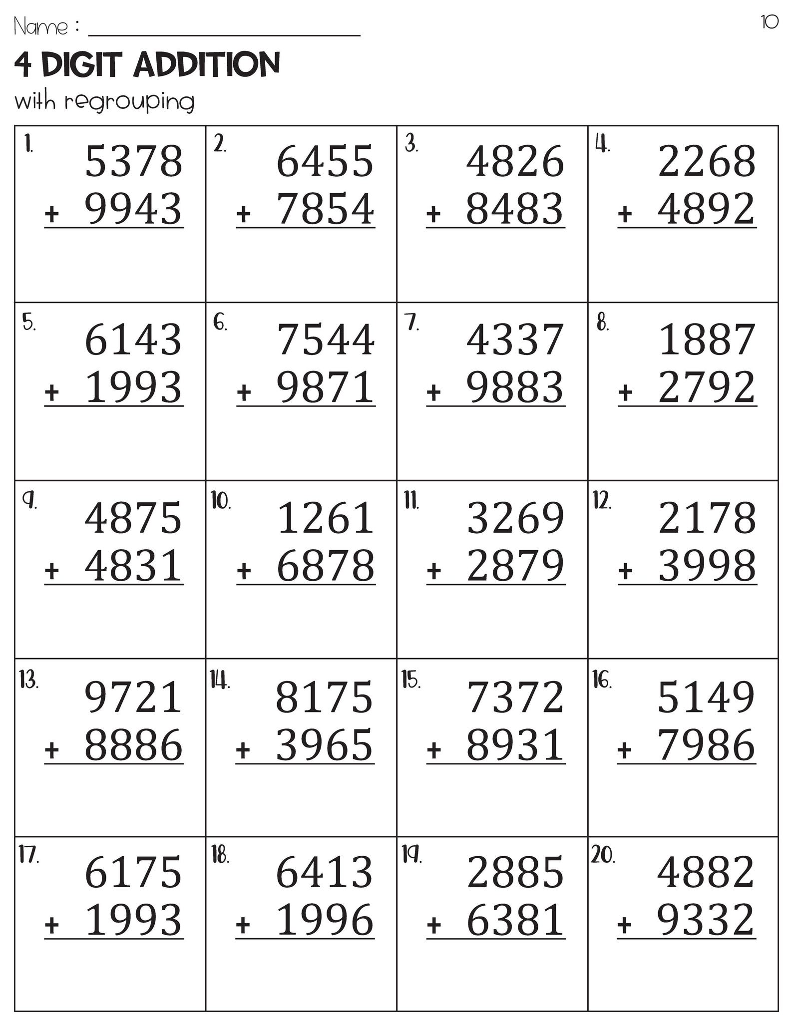 4 Digit Addition With Regrouping Worksheets - Etsy
