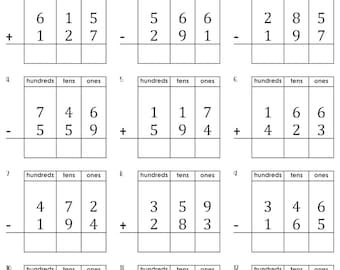 3 Digit Mixed Addition and Subtraction within 1000 with Place Value Chart