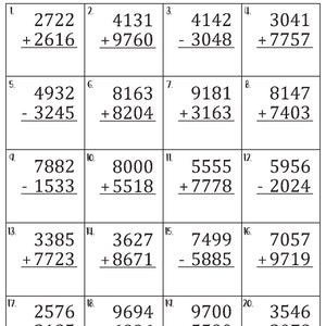 100 Four Digit Mixed Addition and Subtraction With and Without 100 Four Digit Mixed Addition and Subtraction With and Without