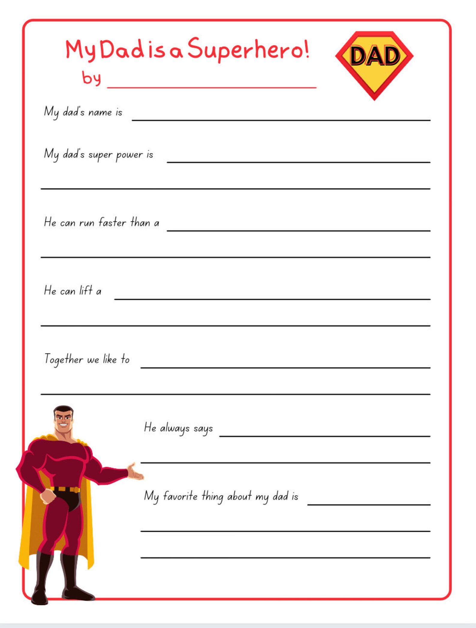 My Dad Is A Superhero Printable Fill In The Blank Etsy