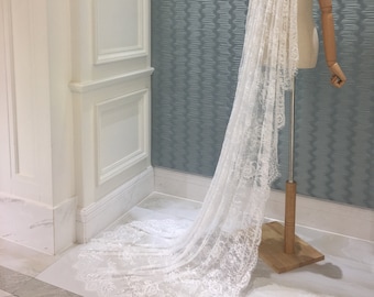 vintage veil,bridal veil,soft lace veil,long veil,cathedral veil,drop veil,one tier veil,bespoke veil,wedding veil,chapel veil,mantilla veil