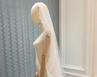 lace trim veil, simple veil,bridal veil,wedding veil,sheer bridal veil,long veil,cathedral veil,single tier veil,vintage veil,drop veil