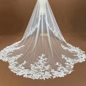 bridal veil,wedding floral veil,cathedral veil,one tier veil,flower lace veil,special shape veil,wedding veil,lace trim veil,chapel veil