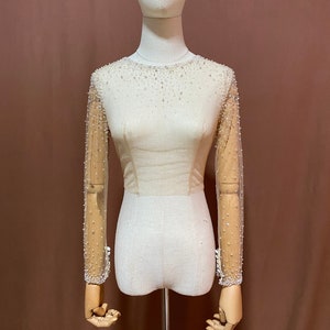 bridal crop top,bridal removable top,bridal tulle jacket,beads top,detachable bridal sleeves,bridal jacket,crystal sleeves,customized top