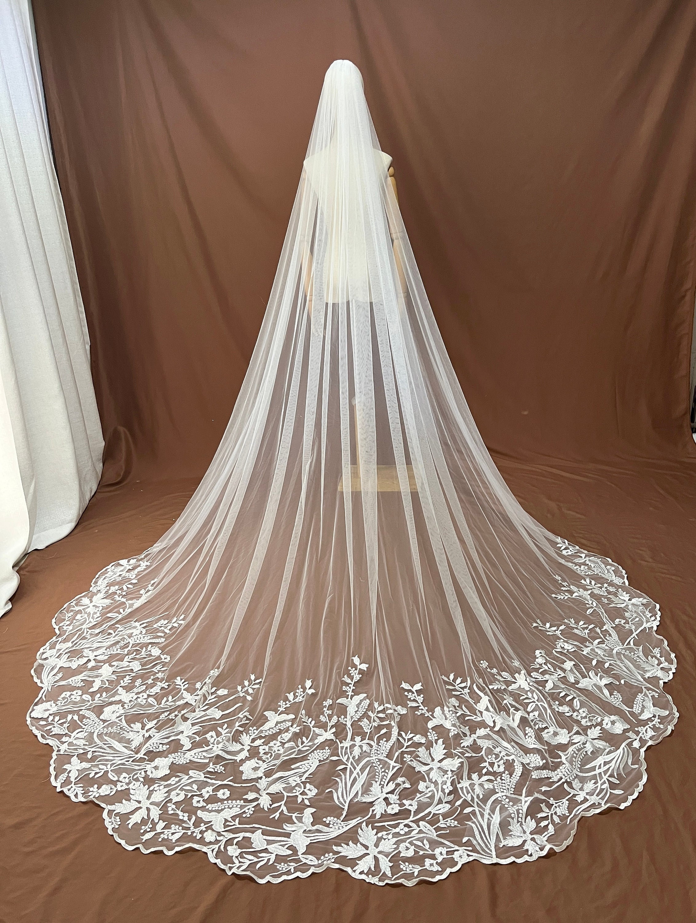 bridal veil,cathedral veil,blusher veil,wedding veil,long veil,lace veil,sheer veil,ivory veil,embroidered veil,bespoke veil,