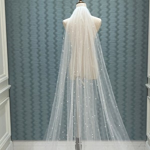 pearl wedding veil,cathedral veil,long veil,shiny veil,one tier veil,customized veil,bridal veil,ivory veil,pearl veil
