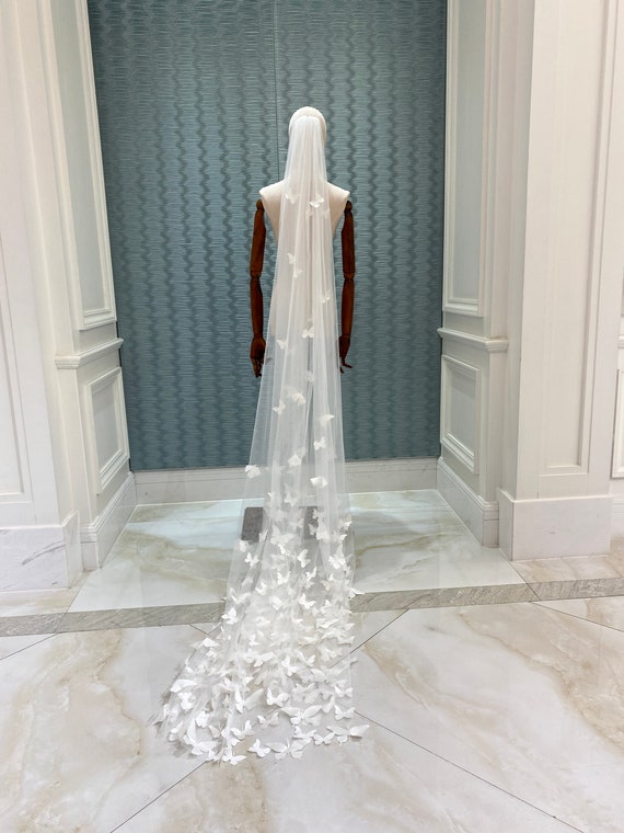 Bridal Veil,chapel Length Veil,butterflies Wedding Veil