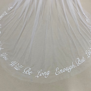 embroidery veil, words veil, cathedral veil, simple veil, long veil, bespoke veil, customized veil,bridal veil, wedding veil,sheer veil