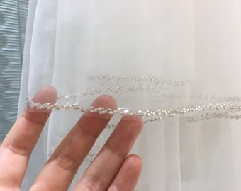 bridal veil,wedding veil,two layers veil,blusher veil,chapel veil,beads veil,soft veil,drop veil,bespoke veil,ivory veil