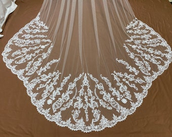 cathedral veil,long veil,lace veil,sequins veil,wedding veil,scolloped veil,sheer veil,one tier veil,bridal veil,