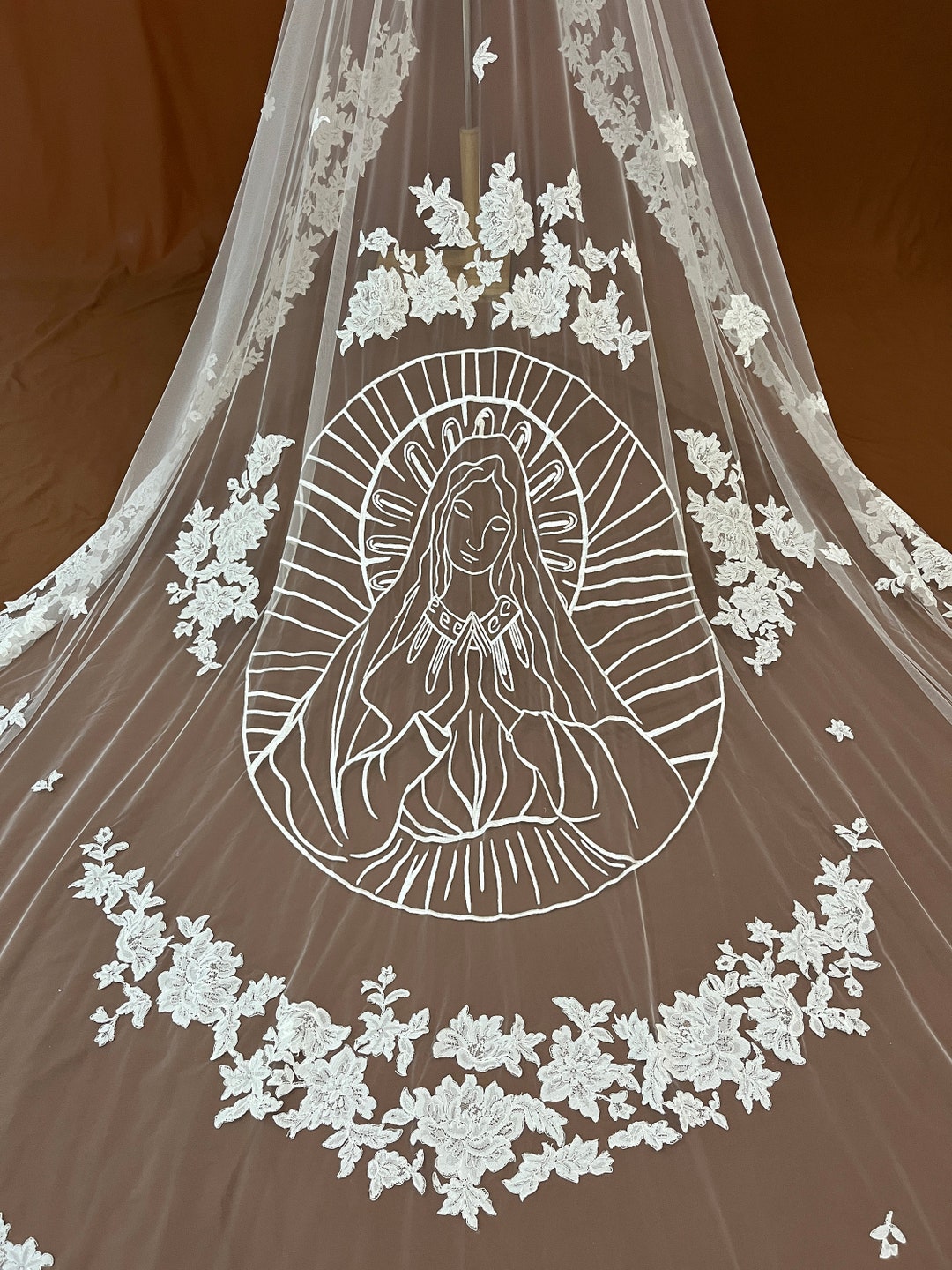 Royal Length Veil,bridal Veil,wedding Veil,veil With Blusher,floral ...