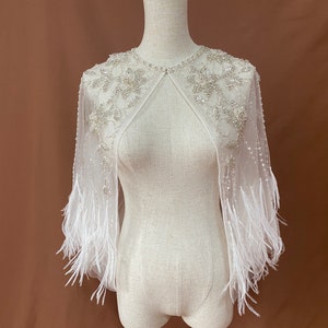 bridal cape,wedding cape,short cape,beads cape,bridal cape with feather,tulle cape,bridal shawls,bridal wrap