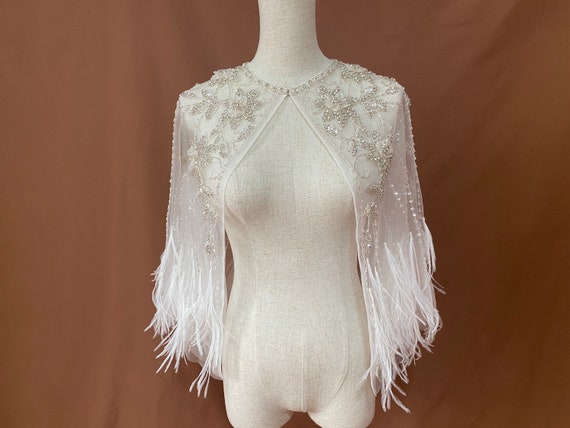 bridal cape,wedding cape,short cape,beads cape,bridal cape with feather,tulle cape,bridal shawls,bridal wrap