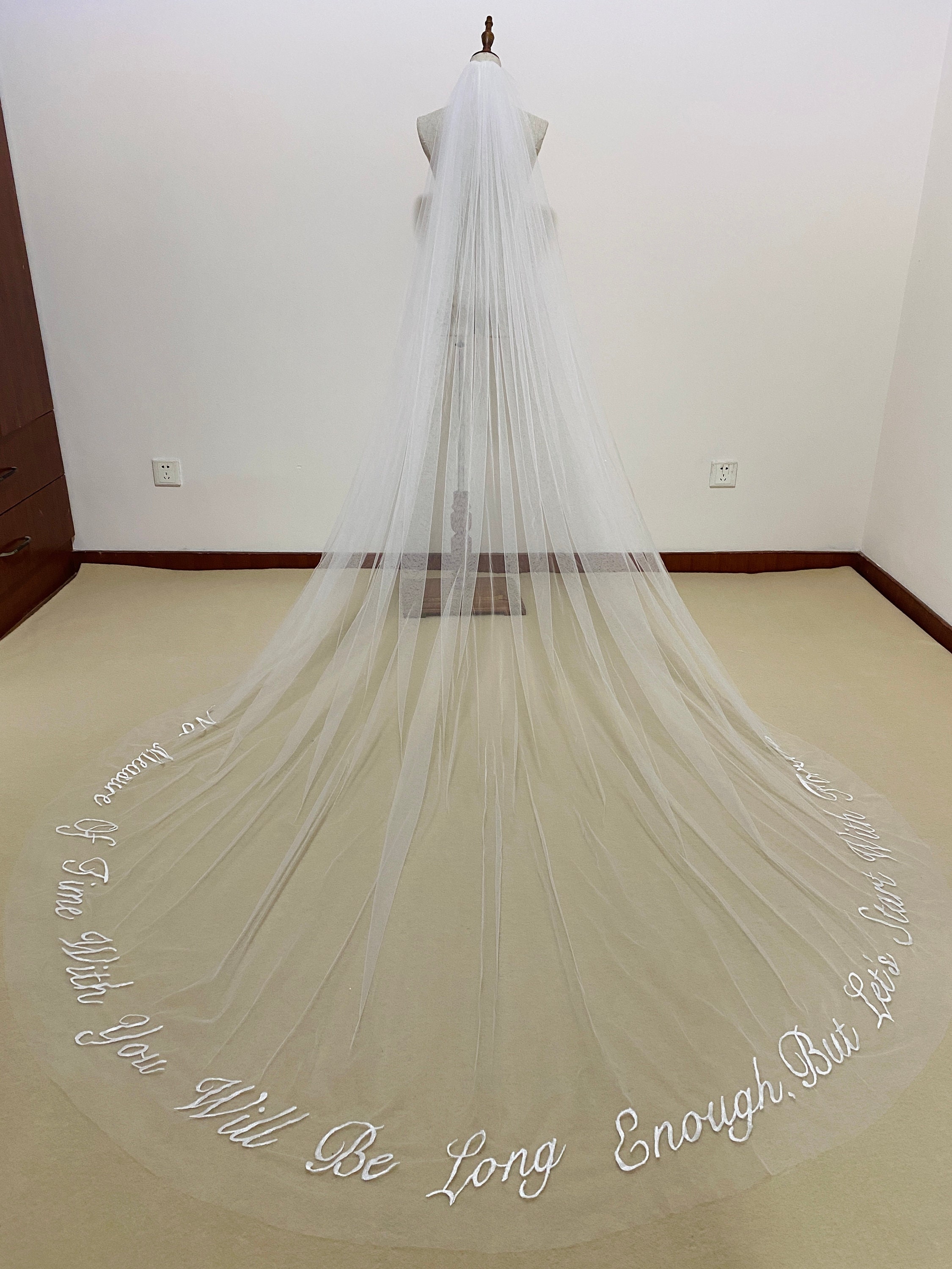 Embroidery Veil Words Veil Cathedral Veil Simple Veil Long Etsy