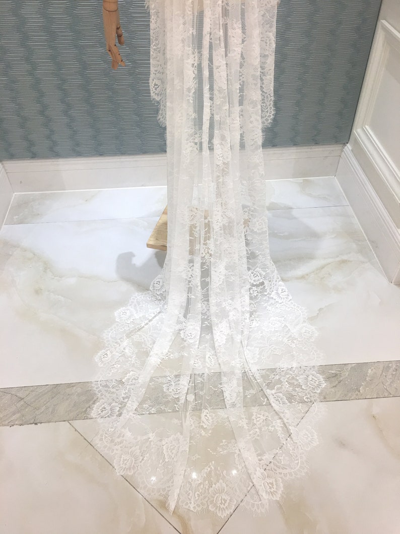 vintage veil,bridal veil,soft lace veil,long veil,cathedral veil,drop veil,one tier veil,bespoke veil,wedding veil,chapel veil,mantilla veil zdjęcie 4