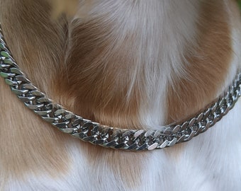 Cadena para perros de plata - Cadena de eslabones cubanos de 8,5 mm - Collar para perros - Cadena de ropa de calle - Cadena para perros/cachorros - Cadena de longitud múltiple - Cadena de moda - Regalos para perros