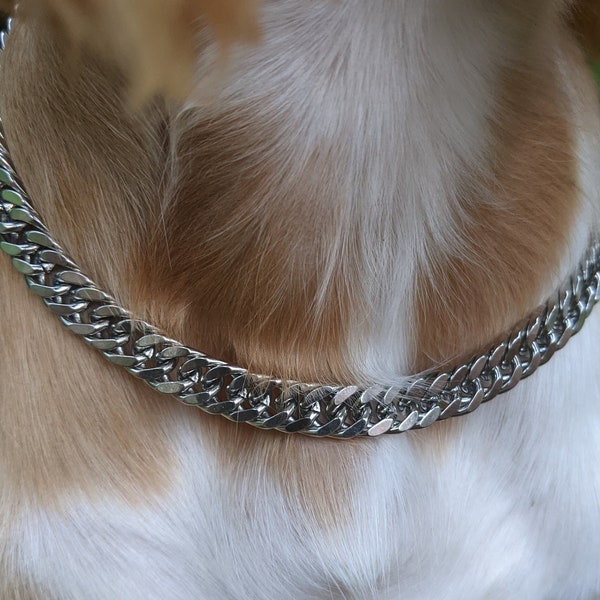Silver Dog Chain - 8.5mm Cuban Link Chain - Dog Collar - Streetwear Chain - Dog/Puppy Chain - Multi Length Chain - Fashion Chain - Dog Gifts