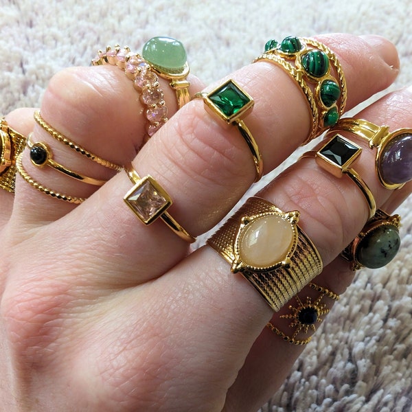 Chunky Gold Edelstein Ringe, 18K Gold Ring, Unisex Schmuck Ringe, Geschenk für sie, Geschenk für ihn, Herrenring, Stapelring, Smaragdring
