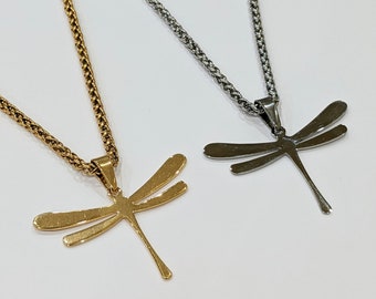 Simple Dragonfly Pendant  - Gold Chain Necklace - Silver Pendant - Streetwear Pendant - Animal Pendant - Gifts For Men - Gifts For Women