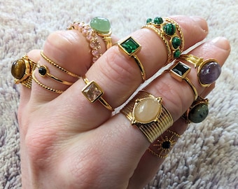 Dikke gouden edelsteenringen, 18K gouden ring, unisex sieradenringen, cadeau voor haar, cadeau voor hem, herenring, stapelring, Emerald Ring