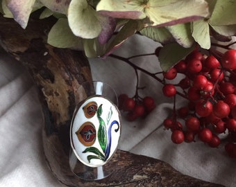 Sterling Silver Cloisonne Enamel Ring, Handicrafted Jewelry, Handmade Enamel Ring, Contemporary Ring