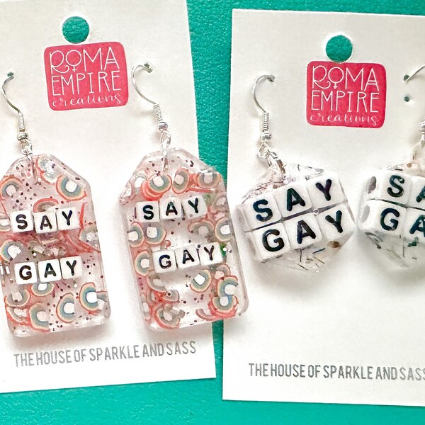 Say Gay Don't Say Desantis Queer Resin Glitter Earrings