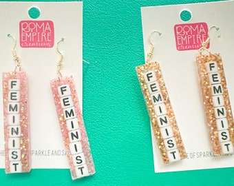 Feminist Resin Glitter Earrings