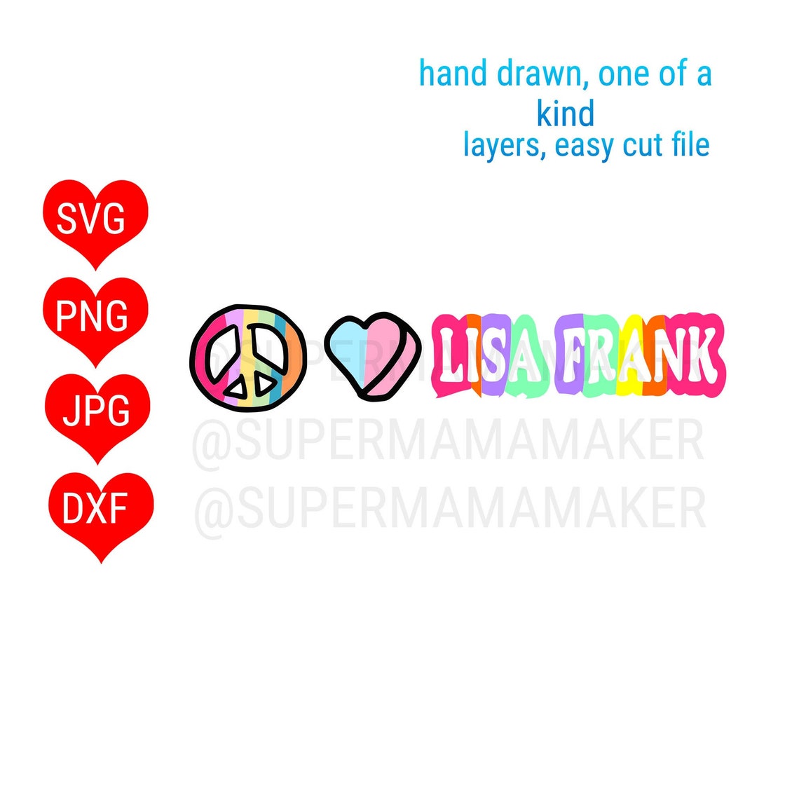 Peace love lisa frank svg png jpg dxf digital downloads | Etsy