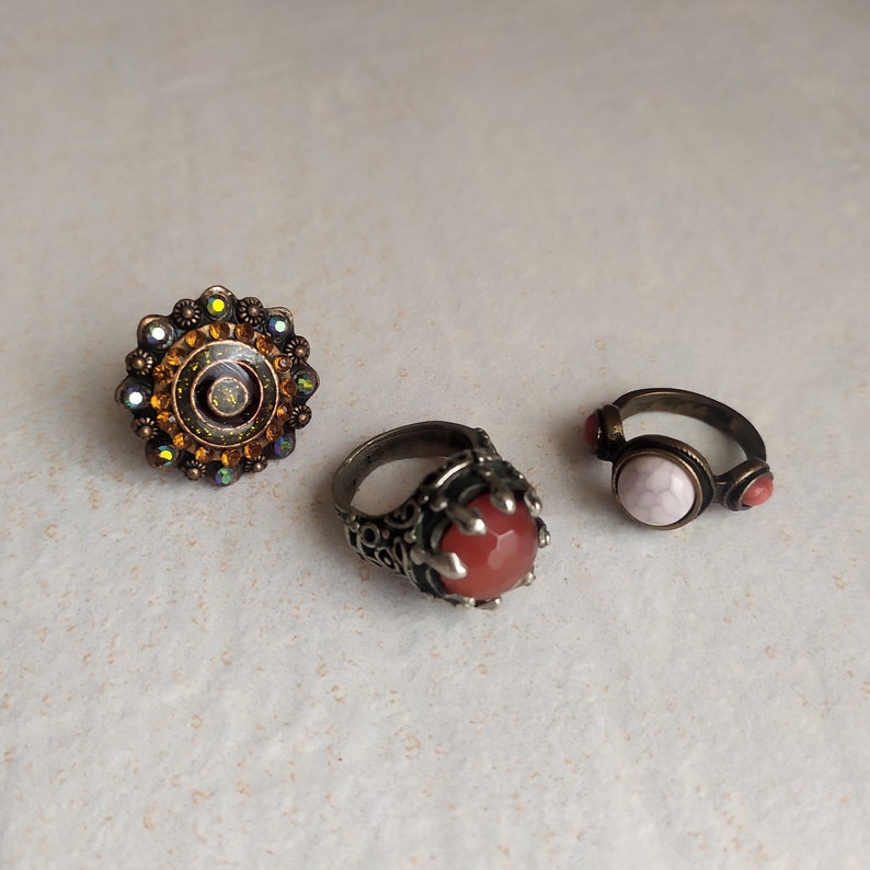 Lot of 3 Vintage Rings 3 Orange Bronze Rings Boho Style 3 Rings Set Size 7 34 US
