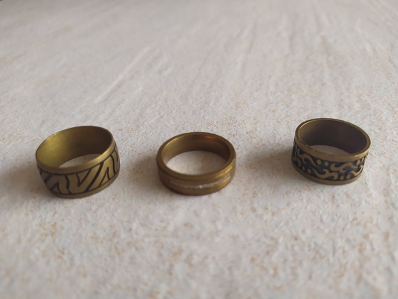 Boho Bronze tone Rings | Three Vintage Bands Rings