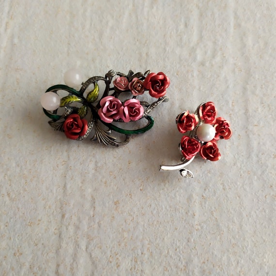 Two Roses Brooches | Red Metal Roses Brooches | Re