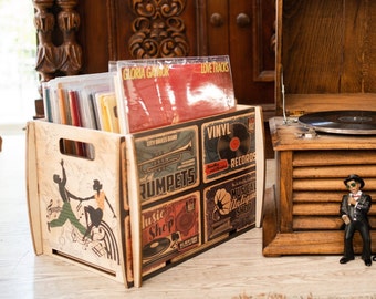 Boîte à disques et magazines en bois rétro, boîte de rangement pour disques vinyle, boîte à souvenirs, boîte en bois pour journaux, livres, stockage LP, cadeau de caisse