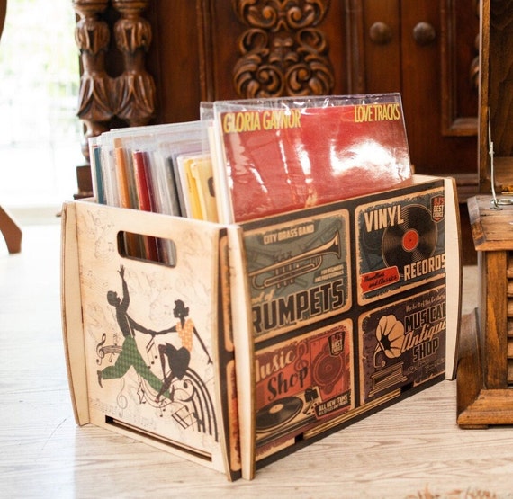 Boîte de rangement pour disques vinyle LP - Stockage des disques dans une  caisse de
