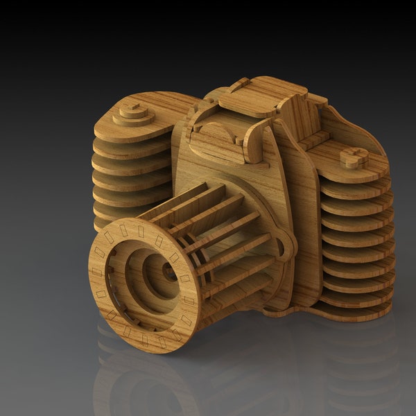 Camera 3D Puzzle CNC files. Toy and decoration. dxf, svg & cdr for cnc cutters, laser plasma and wood cutters