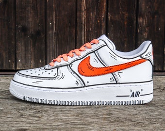 Nike Air Force 1 ( AF1 ) - « Orange Cartoon » ( Dessin animé - Goutte à goutte - Logo - Des créations propres sont également possibles )