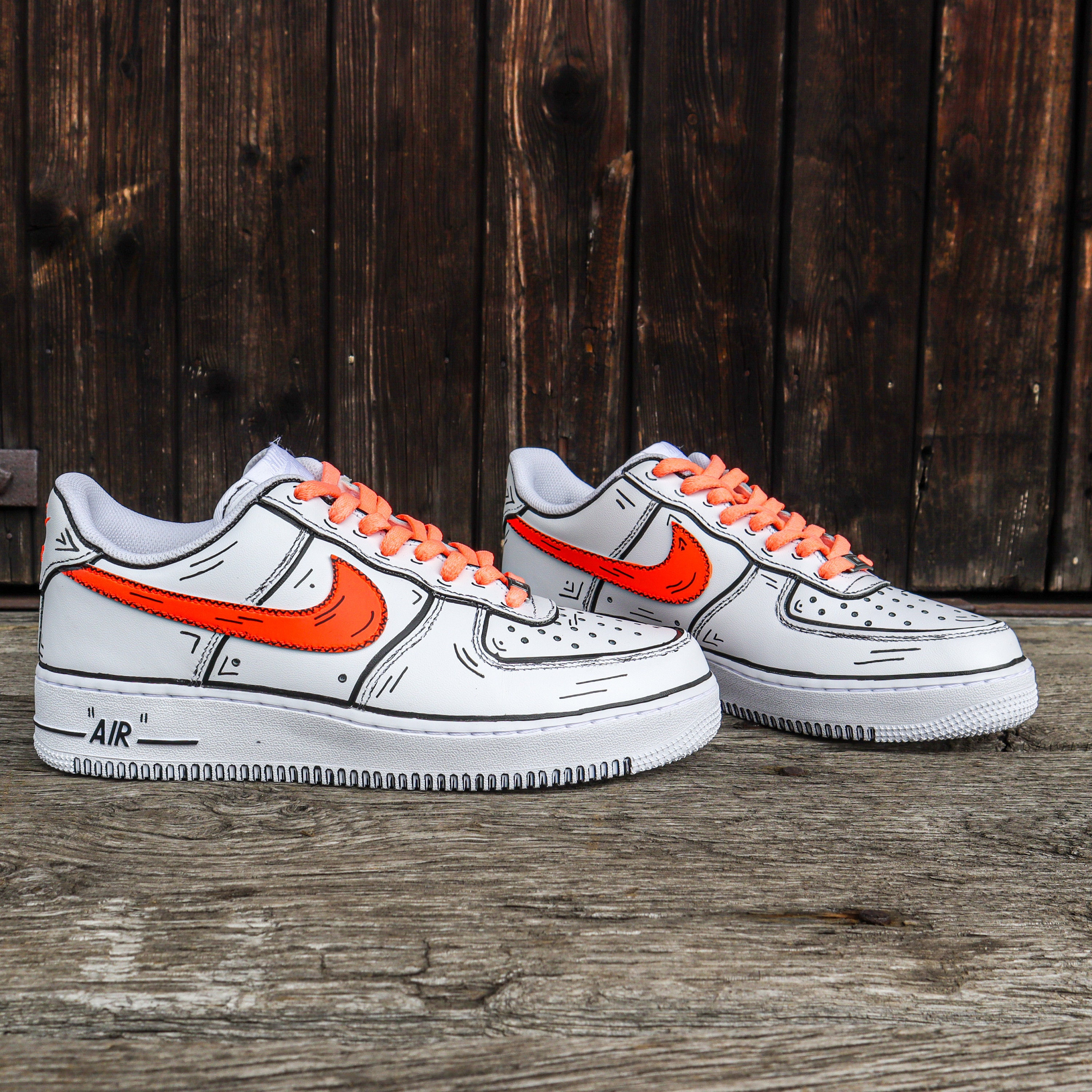 Nike Air Force 1 Custom Shoes Low Cartoon Red Swoosh Black Outline All Sizes White