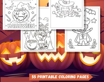 Halloween Kleurplaten -55 Afdrukbare Halloween Kleurplaten voor tieners, kinderen, verjaardagsfeestje, kinderverjaardagsfeestje