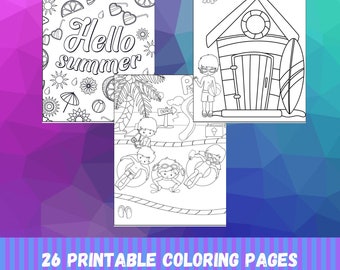 Zomer strand kleurplaten -26 afdrukbare strand kleurplaten voor meisjes, tieners, kinderen, prinses verjaardagsfeestje activiteit, kinder verjaardagsfeestje