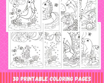 Zeemeermin kleurplaten -30 afdrukbare zeemeermin kleurplaten voor meisjes, tieners, kinderen, prinses verjaardagsfeestje activiteit, kinder verjaardagsfeestje