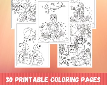 Zeemeermin kleurplaten -30 afdrukbare zeemeermin kleurplaten voor meisjes, tieners, kinderen, prinses verjaardagsfeestje activiteit, kinder verjaardagsfeestje