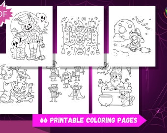 Halloween Kleurplaten -66 Afdrukbare Halloween Kleurplaten voor tieners, kinderen, verjaardagsfeestje, kinderverjaardagsfeestje