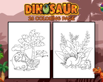 Dinosaur Kleurplaten -26 Afdrukbare Dino Kleurplaten voor jongens, tieners, kinderen, verjaardagsfeestje activiteit, kinderverjaardagsfeestje